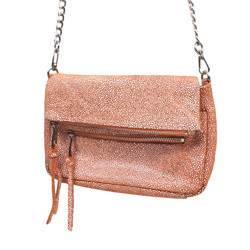 Sorial New York Women's Fabric Flap Over Zippered Chain Link Brown Crossbody